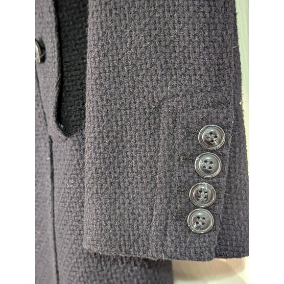 H&M Long Peacoat Jacket Womens 6 Black Wool Blend Pockets Double Breasted Lined - Picture 4 of 14